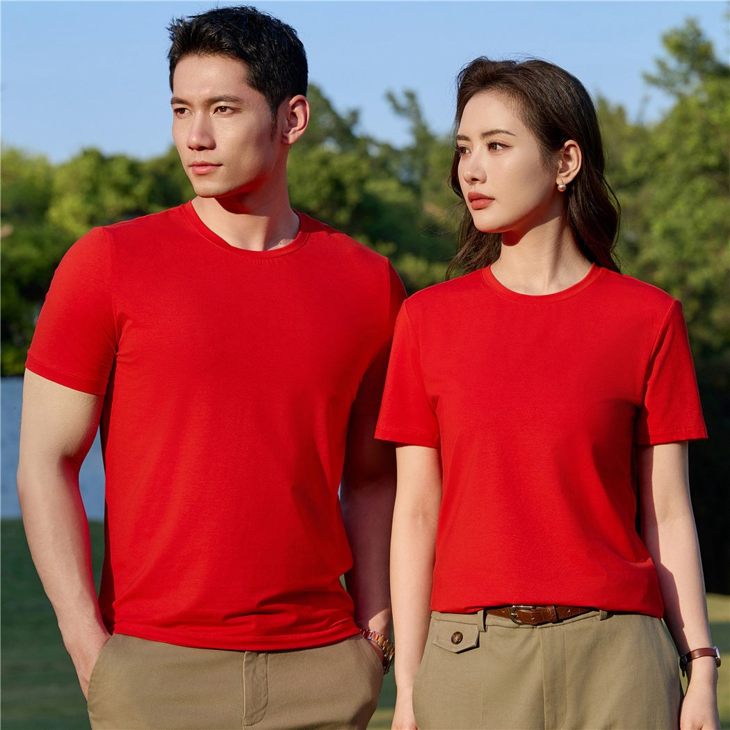 Mercerized Plain Weave Modal T-shirt Short Sleeve Round Neck Top Elastic