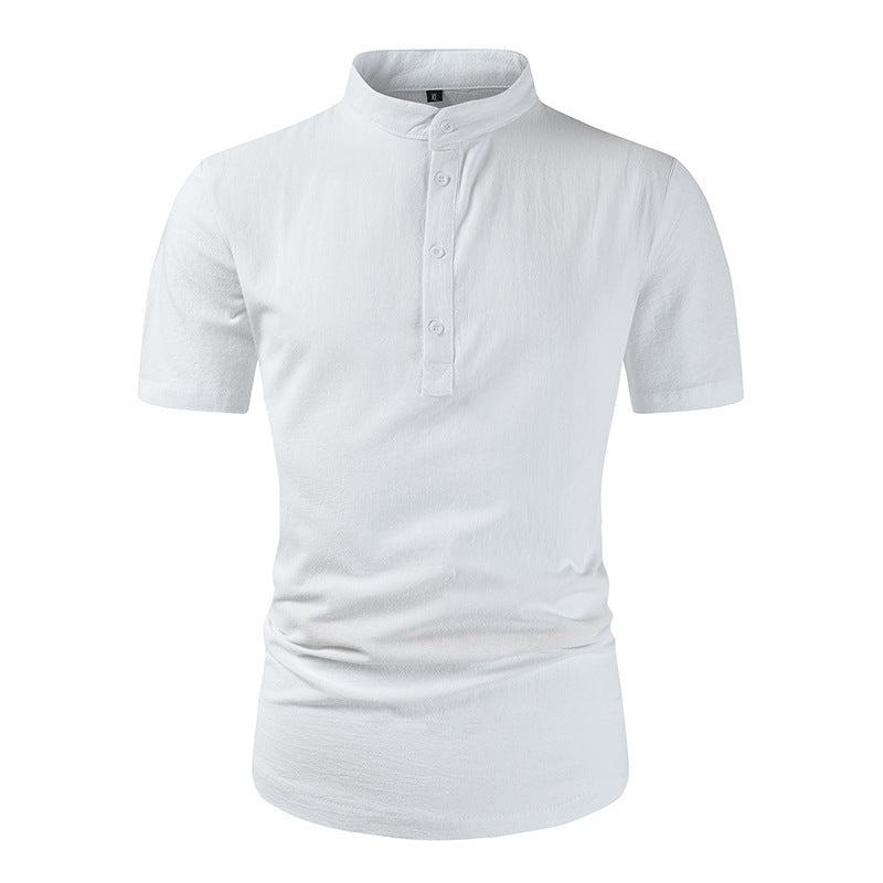 Loose Button Cotton And Linen Pure Color All-matching T-shirt
