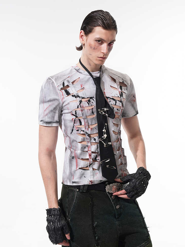 Cut Hollow-out Tight Short T-shirt Men's Stretch Short Sleeve