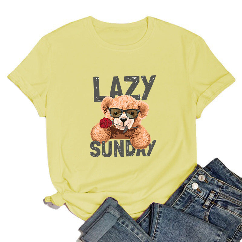 Round Neck Printed Short-sleeved T-shirt Blouse