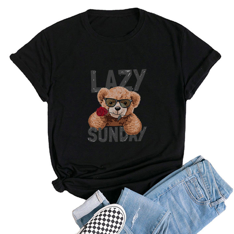 Round Neck Printed Short-sleeved T-shirt Blouse