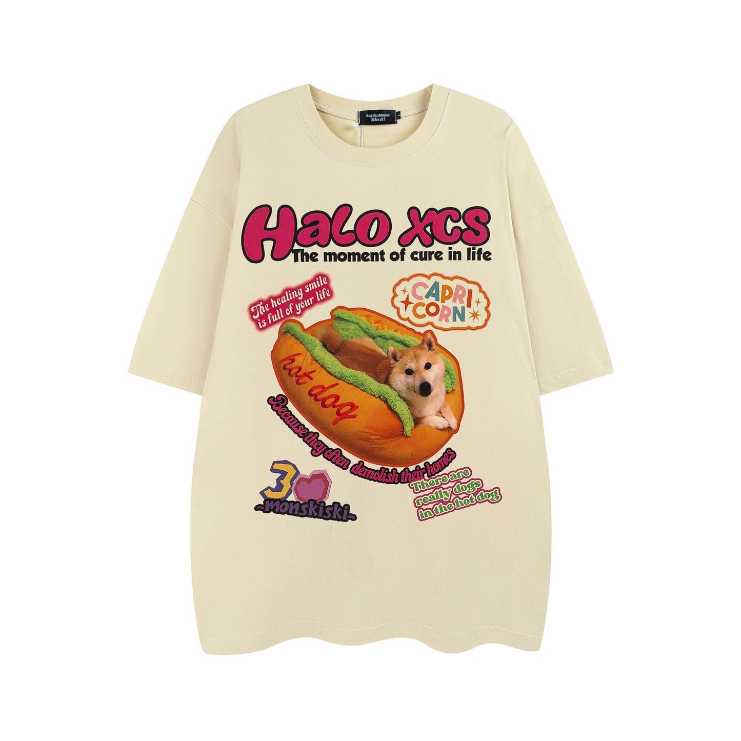 Cartoon Hamburger Dog Printed Short-sleeved T-shirt Couple's Tops