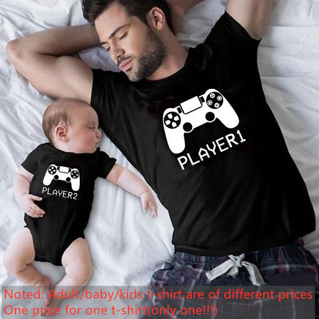 Game Handle Pattern Loose Casual Round Neck Pullover Blouse Parent-child Wear