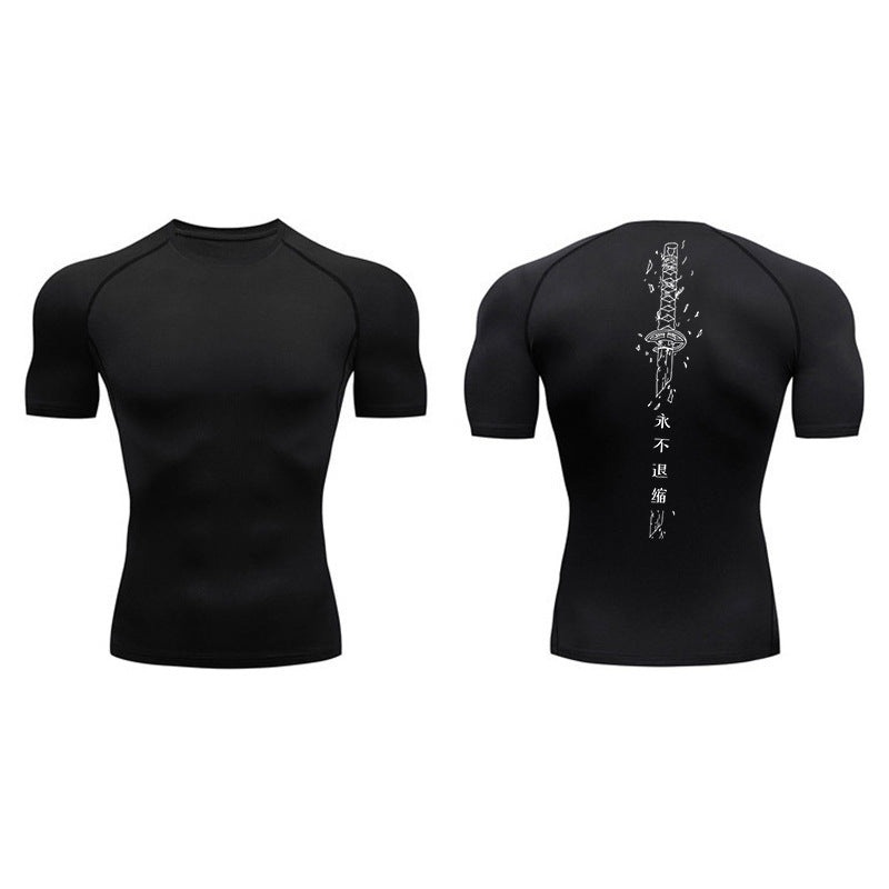 Sword Printed Short Sleeve Compression Shirt Summer Men