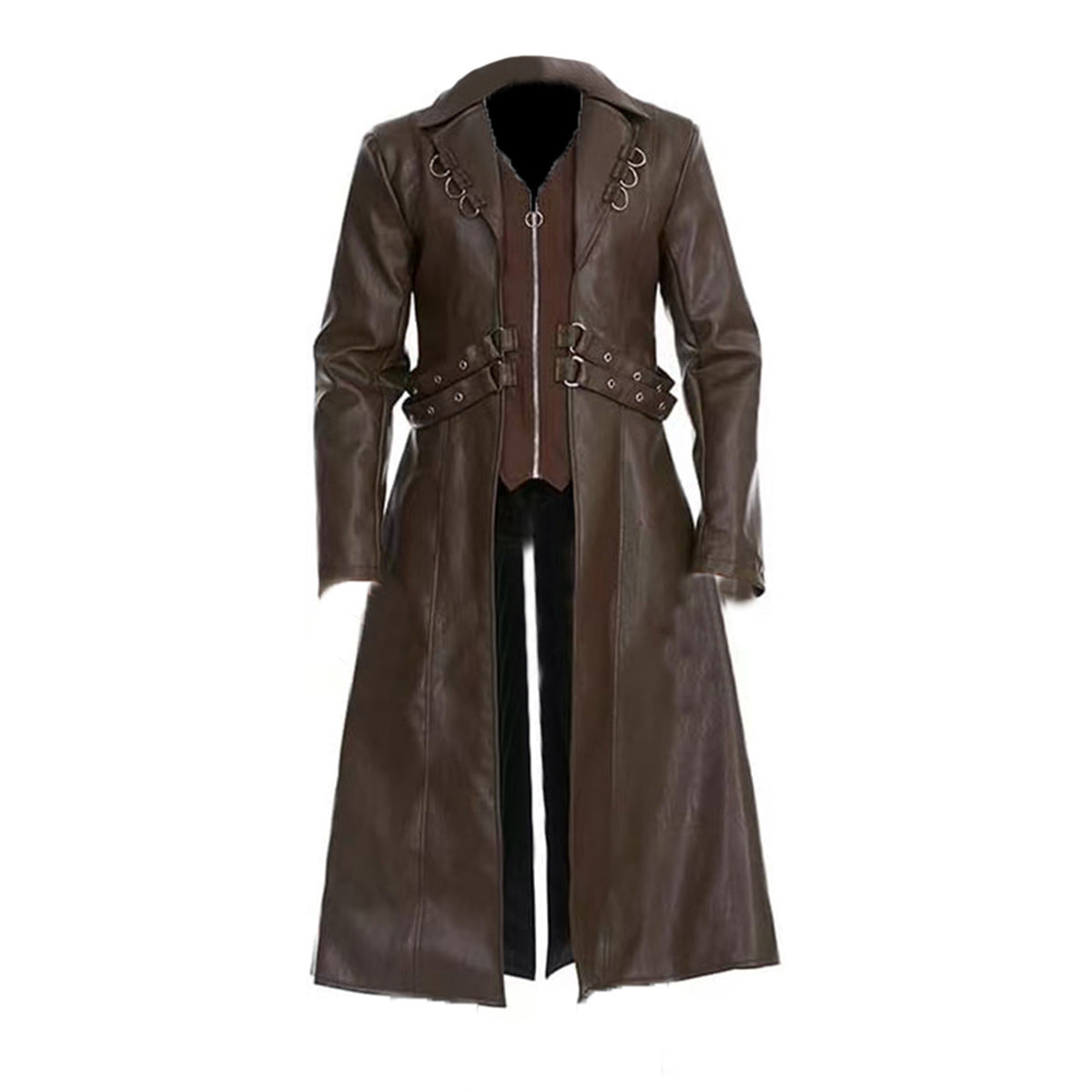 European And American Medieval Clothing Mid-length PU Leather Trench Coat
