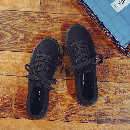 Korean Style All Black Slimming Versatile Pure Breathable Flat Work Shoes