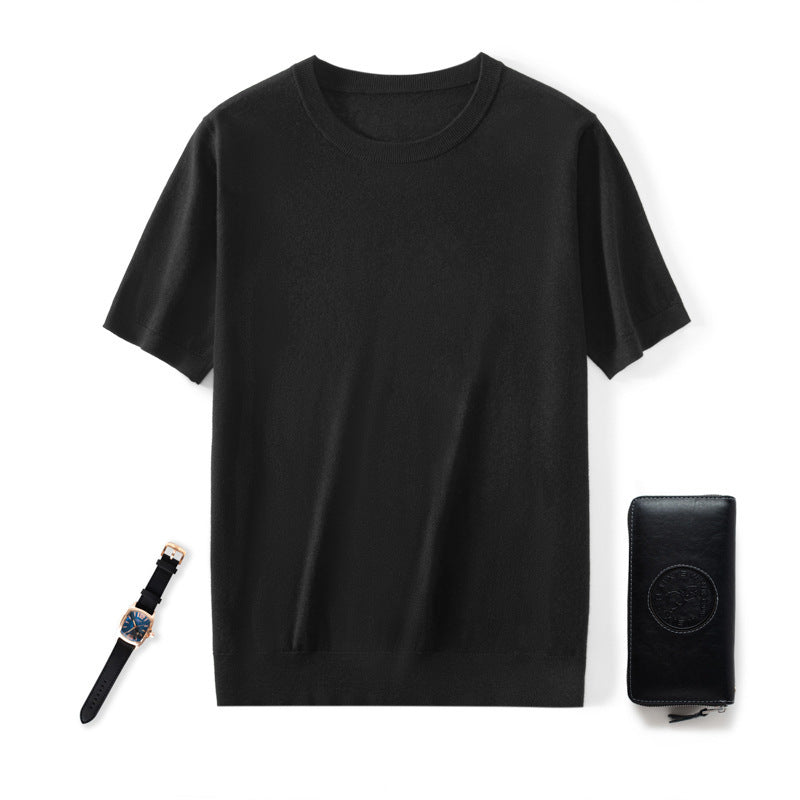 Knitted Thin Short Sleeve Men's Round Neck Loose Casual Bottoming Shirt