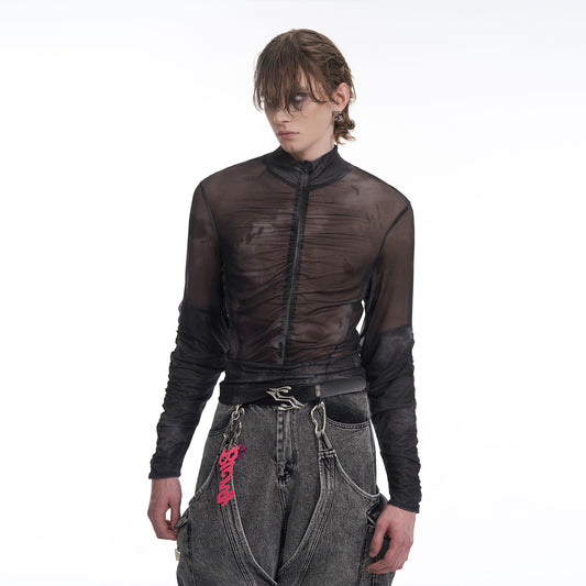 Half Turtleneck Mesh Zipper Bottoming Shirt Men's Long-sleeved T-shirt