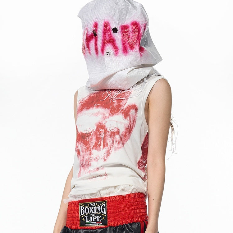 Half Turtleneck Slim-fit Printed Sleeveless T-shirt