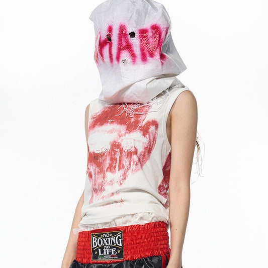 Half Turtleneck Slim-fit Printed Sleeveless T-shirt