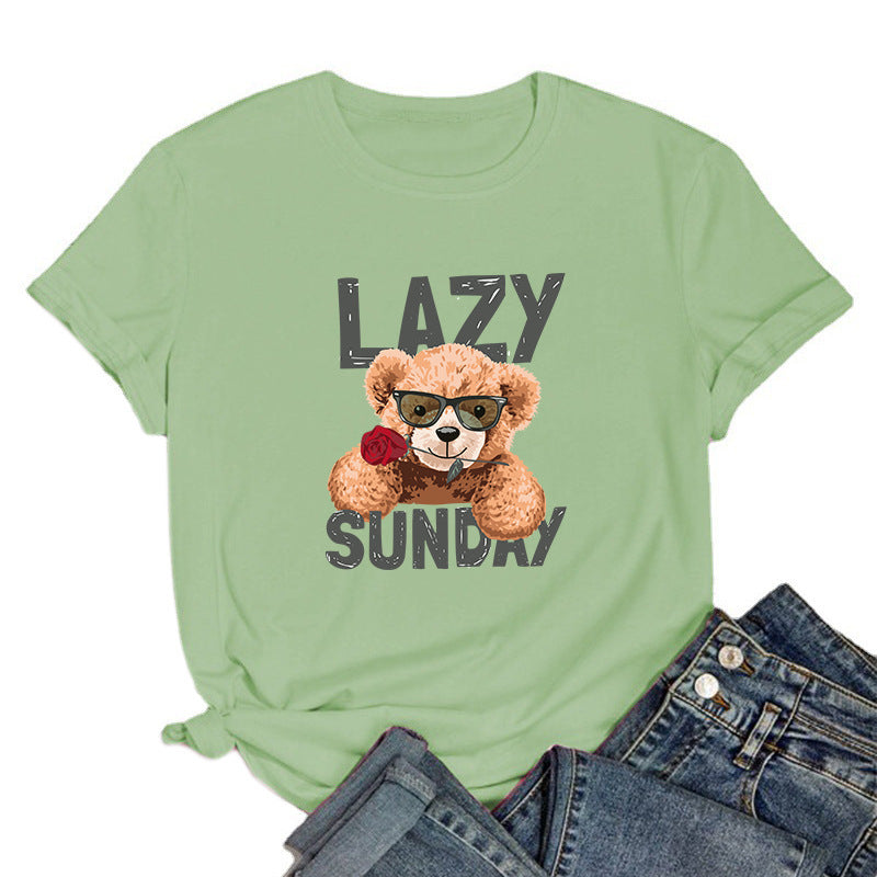 Round Neck Printed Short-sleeved T-shirt Blouse