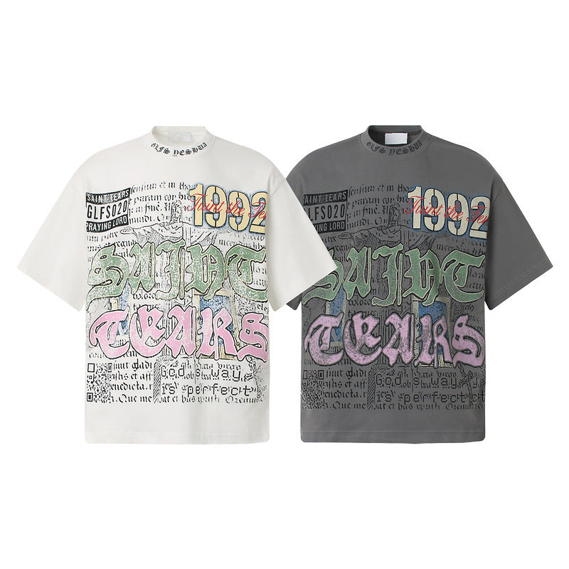 American Retro National Trend Hip Hop Graffiti Short Sleeve