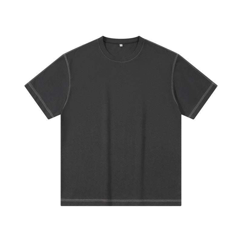 Retro Shoulder Contrasting Color Line Short Sleeved Shirt