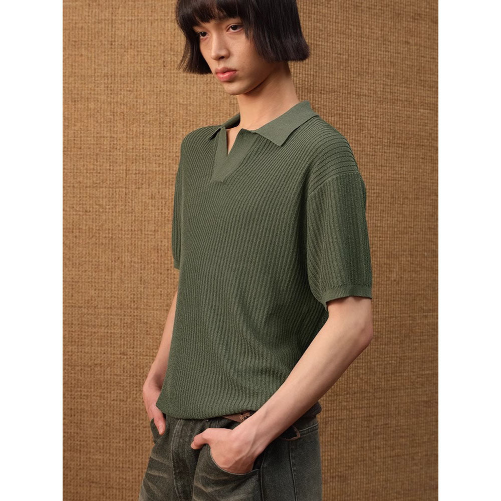 Business Style Polo Collar Stripes Ice Silk Breathable