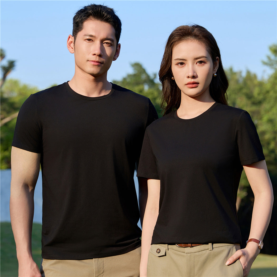 Mercerized Plain Weave Modal T-shirt Short Sleeve Round Neck Top Elastic