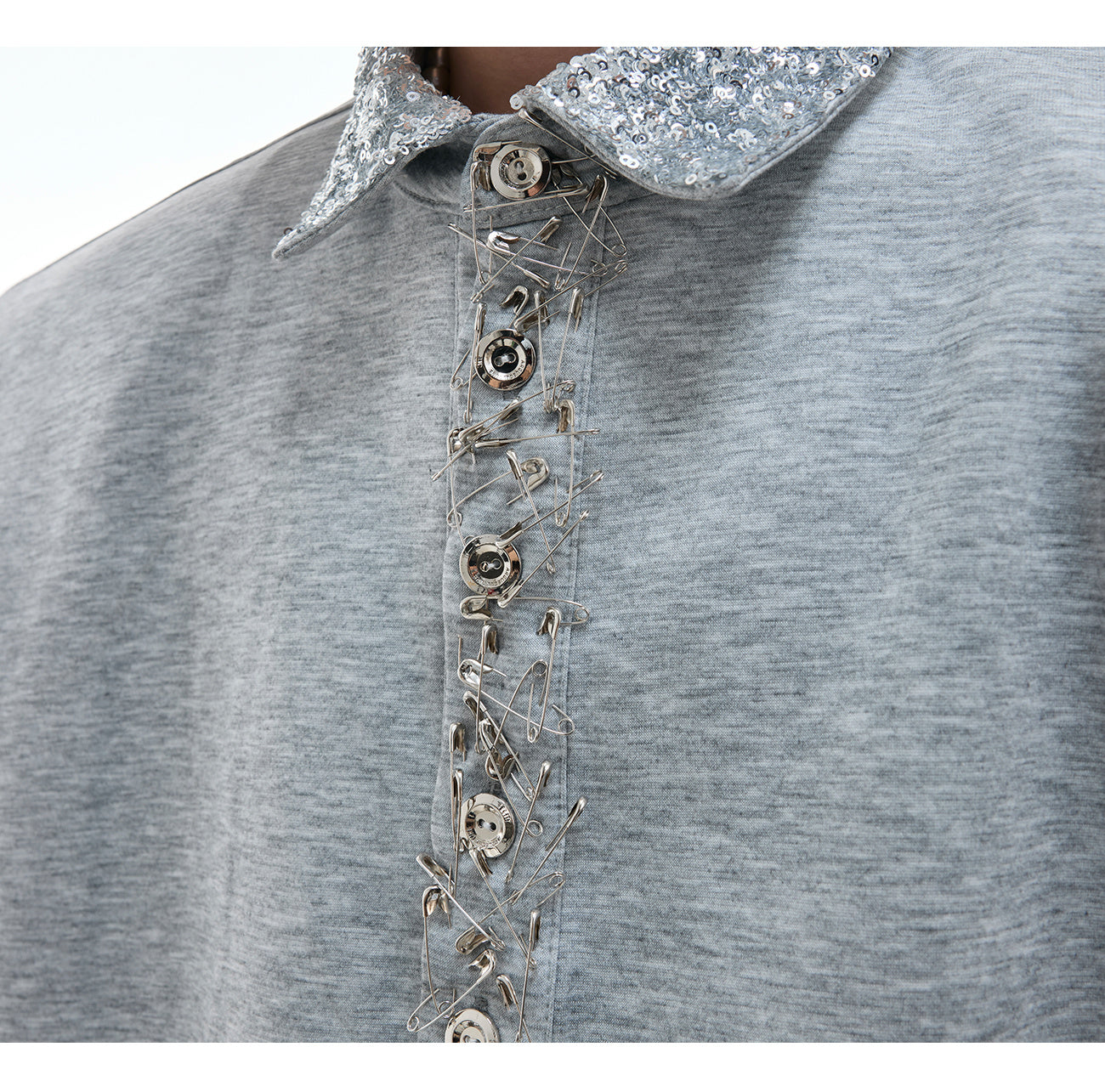 Loose And Versatile Sequined Square Neck Short Sleeved Shirt