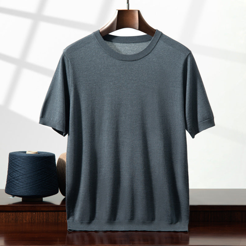 Knitted Thin Short Sleeve Men's Round Neck Loose Casual Bottoming Shirt