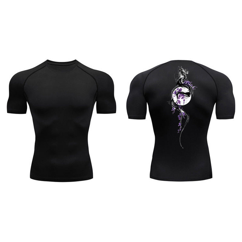 Sword Printed Short Sleeve Compression Shirt Summer Men