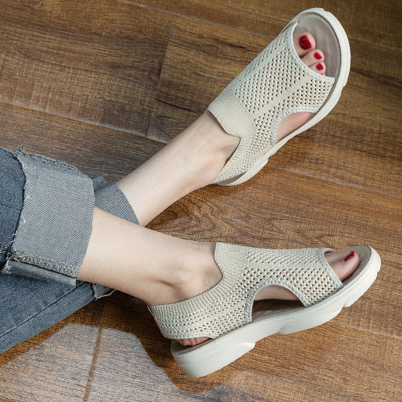 Breathable Knitted Sandals Women's Flat Non-slip Home Wear
