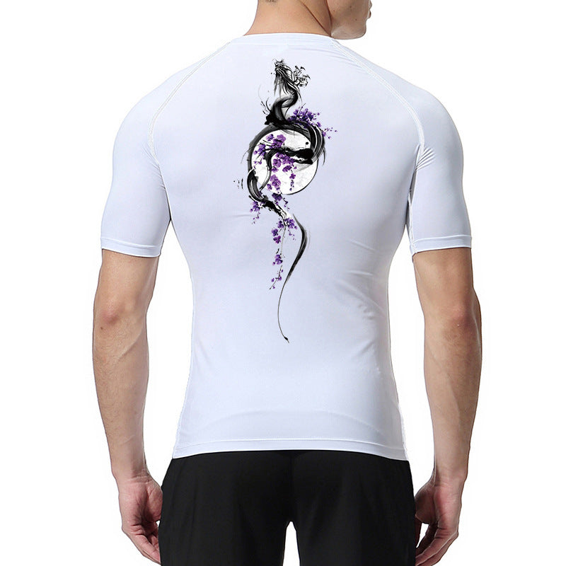 Sword Printed Short Sleeve Compression Shirt Summer Men