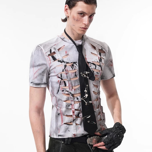 Cut Hollow-out Tight Short T-shirt Men's Stretch Short Sleeve