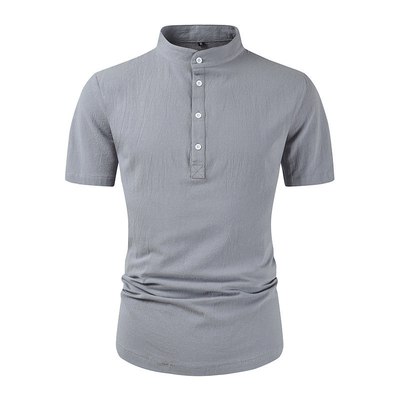 Loose Button Cotton And Linen Pure Color All-matching T-shirt