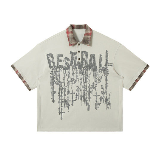 Men's Lapel Graffiti Printing Loose New All-match Short-sleeved Top