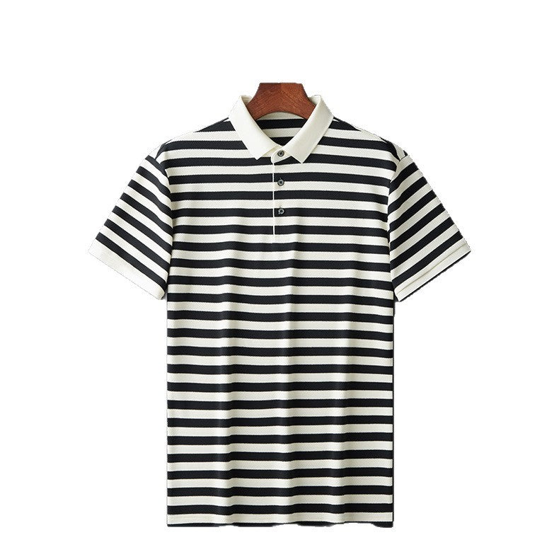 Lapel Jacquard Stripes Breathable Sweat Absorbing Business Casual Men's Clothing