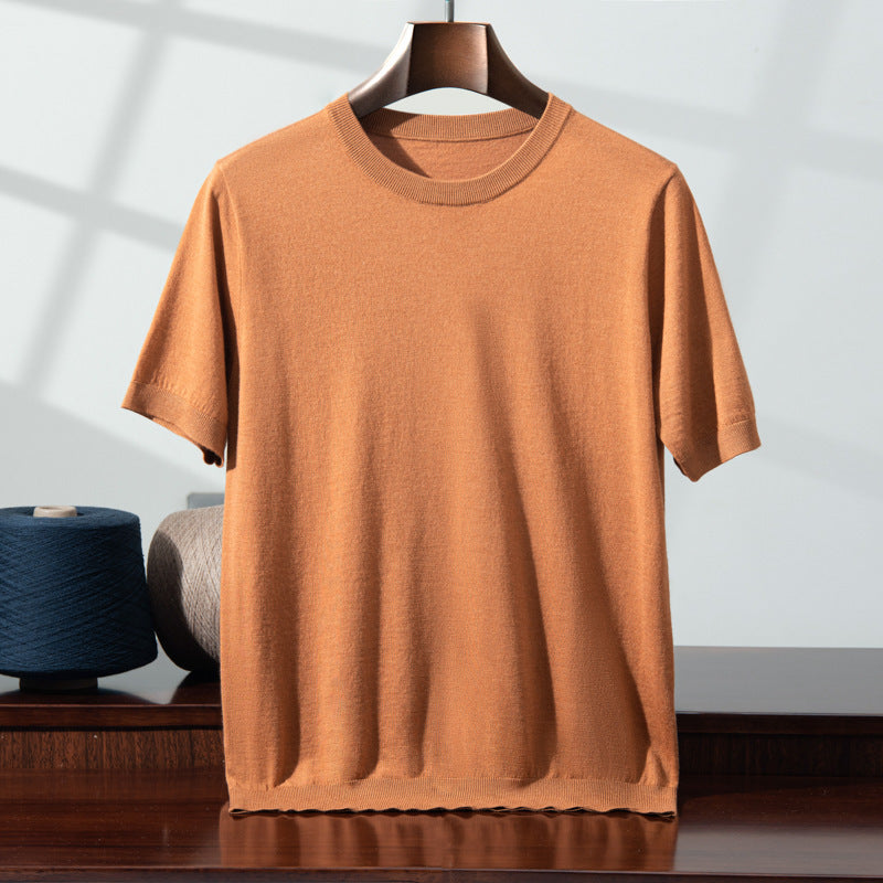 Knitted Thin Short Sleeve Men's Round Neck Loose Casual Bottoming Shirt