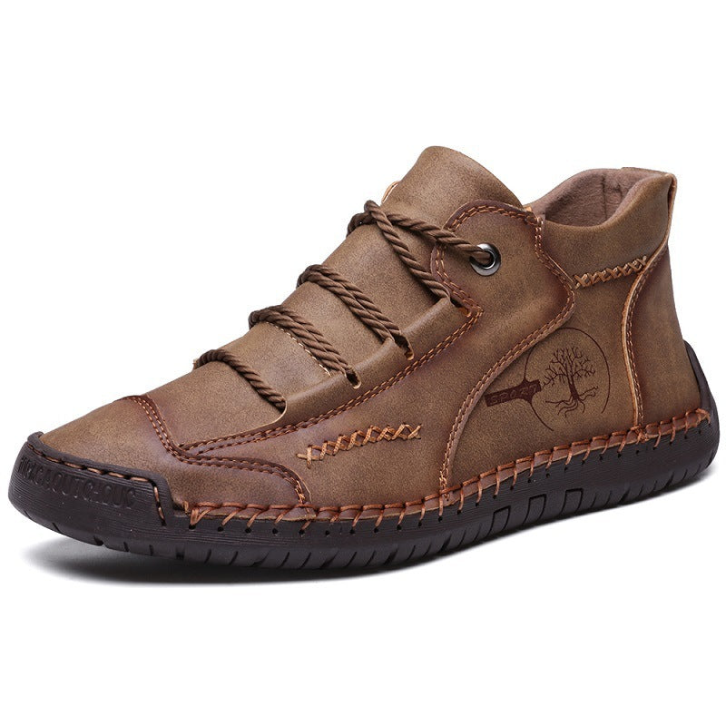Men's Shoes Short Boots Autumn Sewing Leather Boots High-top Leather Surface