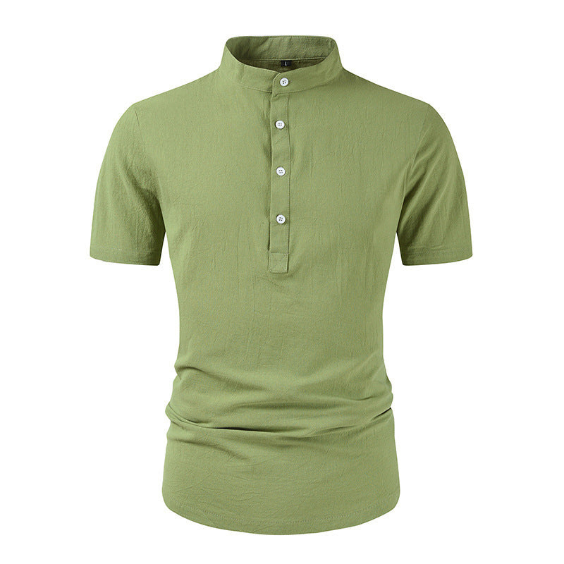 Loose Button Cotton And Linen Pure Color All-matching T-shirt
