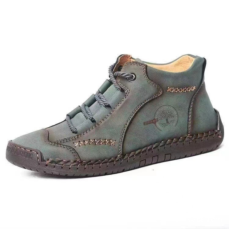 Men's Shoes Short Boots Autumn Sewing Leather Boots High-top Leather Surface