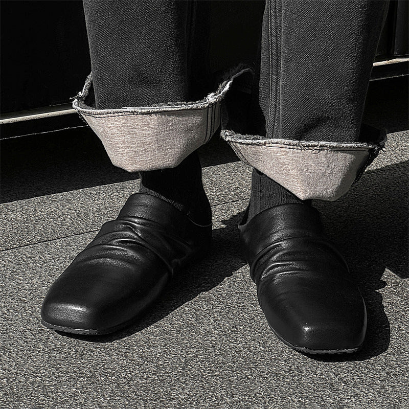 Slip-on Flat Semi-slippers Leather Shoes Couple