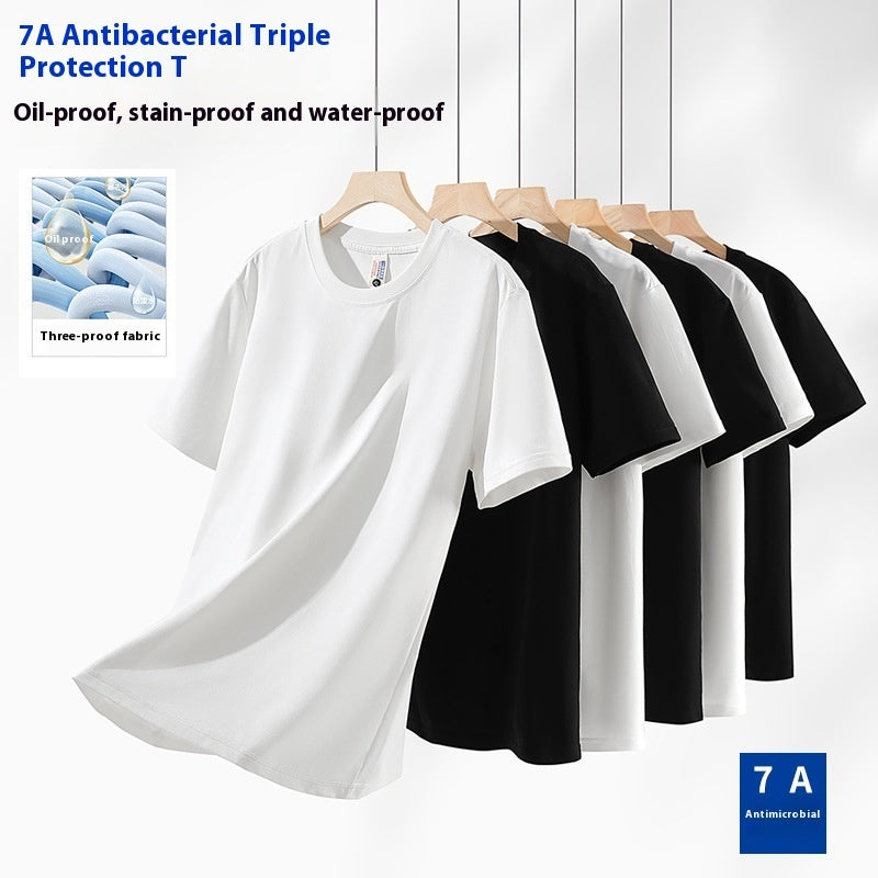 Antibacterial Three-proof Round Neck Solid Color Short Sleeve