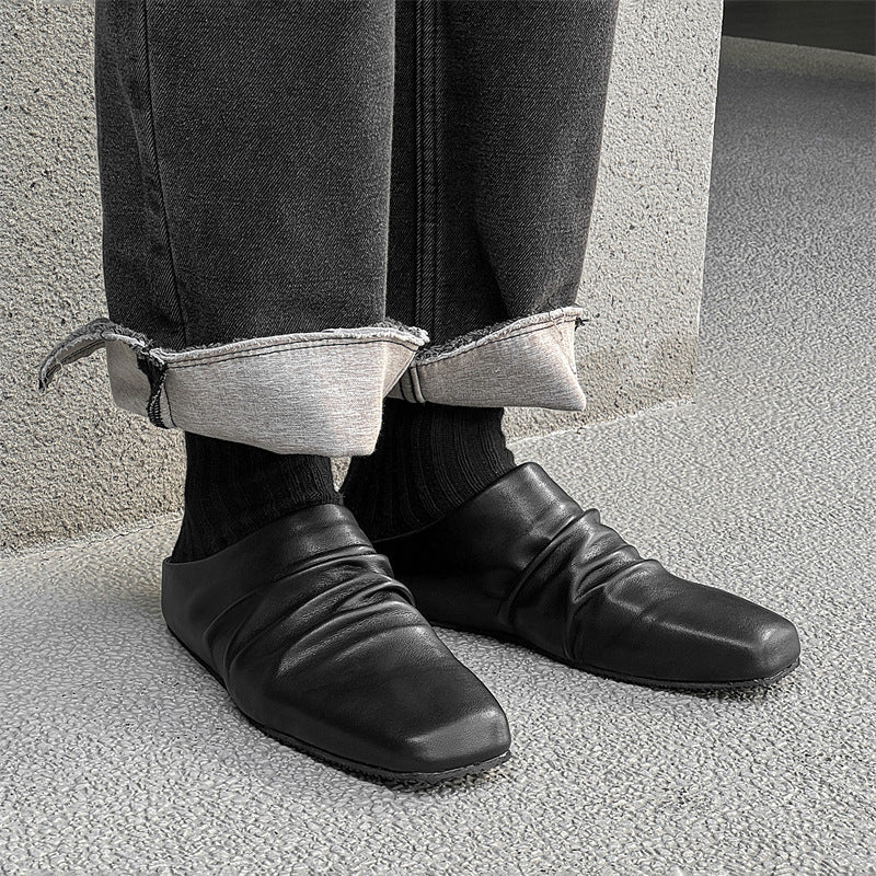 Slip-on Flat Semi-slippers Leather Shoes Couple