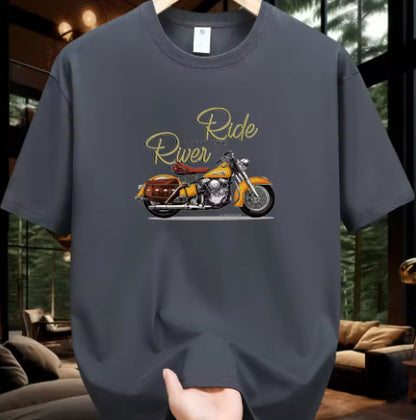 Men's Fashion Casual Loose Plus Size Motorcycle Pattern Printed T-shirt