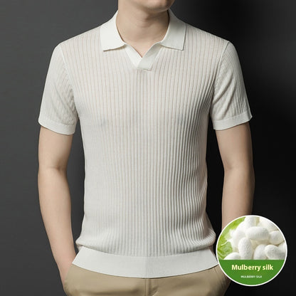Mulberry Silk T-shirt Men's Short-sleeved Lapel High-end Casual Business