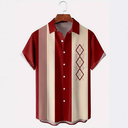 Men's Contrast Color Loose Short-sleeved Shirt Lapel