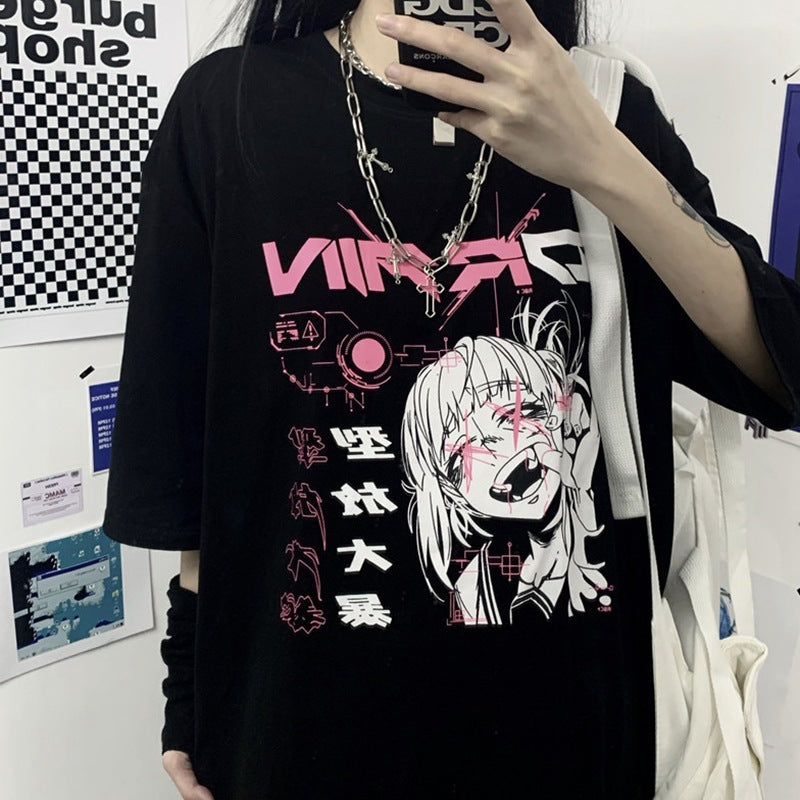 Cute Girly Anime Graffiti Short Sleeve Loose