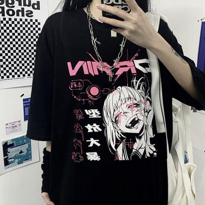 Cute Girly Anime Graffiti Short Sleeve Loose