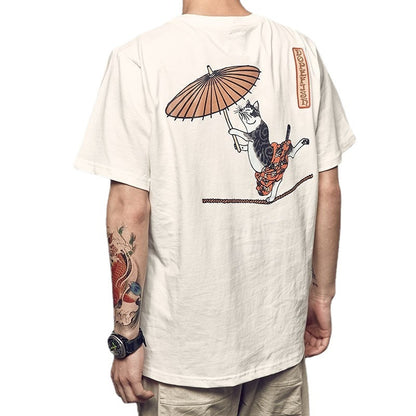 Fashion Acrobatics Cat Printing T-shirt Men