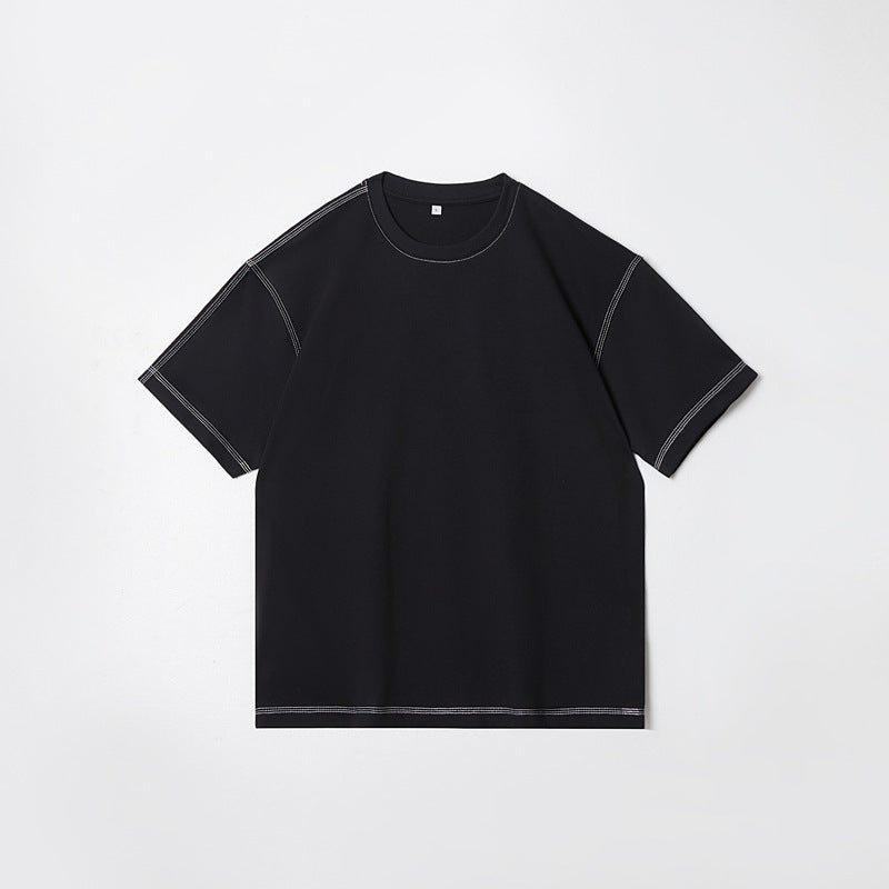 Retro Shoulder Contrasting Color Line Short Sleeved Shirt