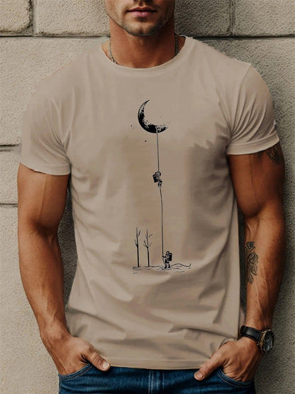 Astronaut Moon Moon Print Polyester T-shirt