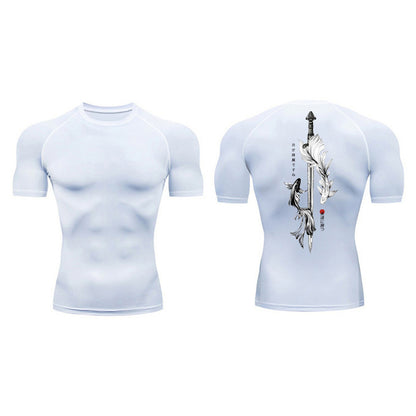 Sword Printed Short Sleeve Compression Shirt Summer Men
