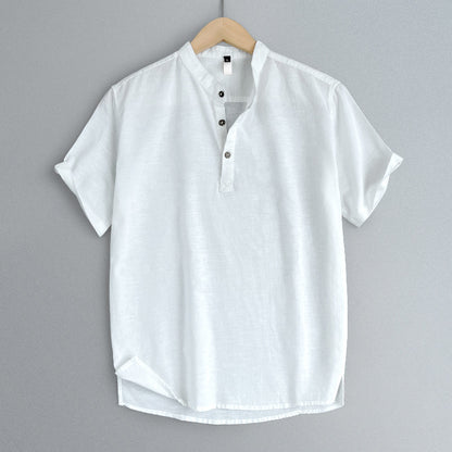 High-end Cotton And Linen Short Sleeve Men's Summer Thin