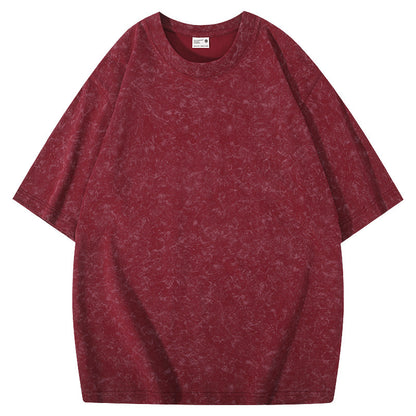 Batik American Solona T-shirt 220g Washed Distressed T-shirt Loose Shoulder Round Neck