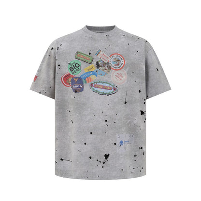 Digital Direct Injection American-style Distressed Printed Short-sleeved T-shirt For Men