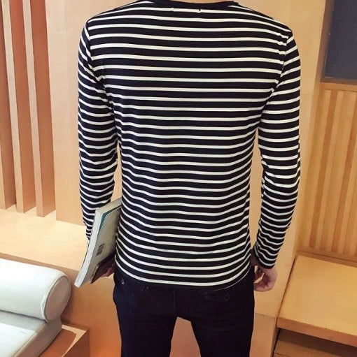 Black White Striped T-shirt Unisex Loose Oversize Extra Long Sleeve
