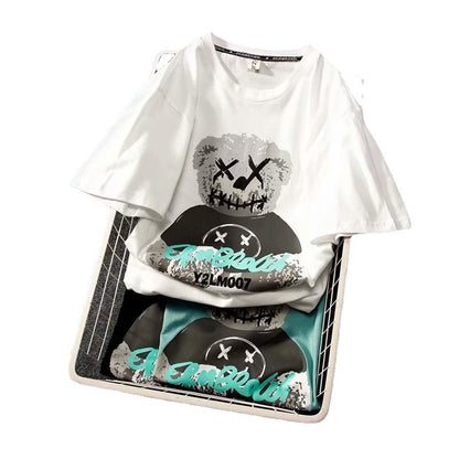 Bear Print T-Shirt Men's Loose Short Sleeve Trend