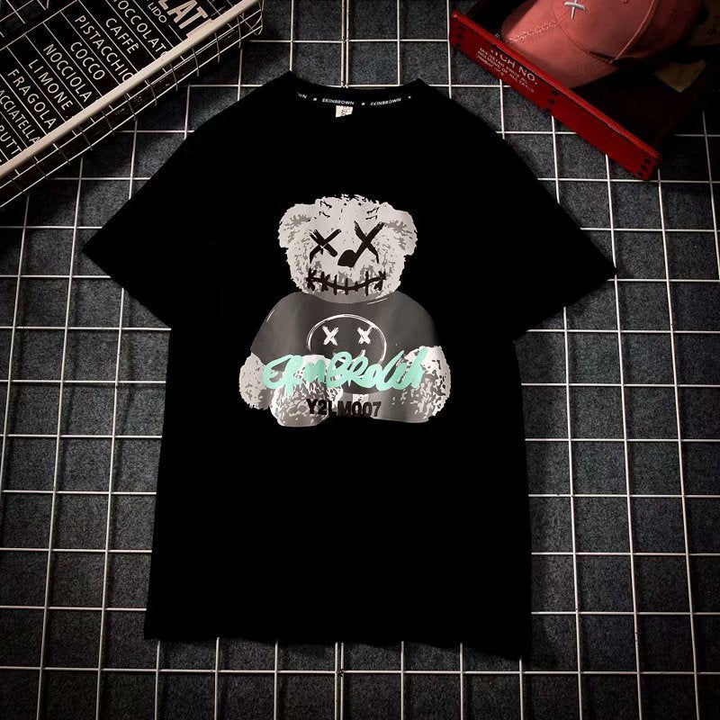 Bear Print T-Shirt Men's Loose Short Sleeve Trend